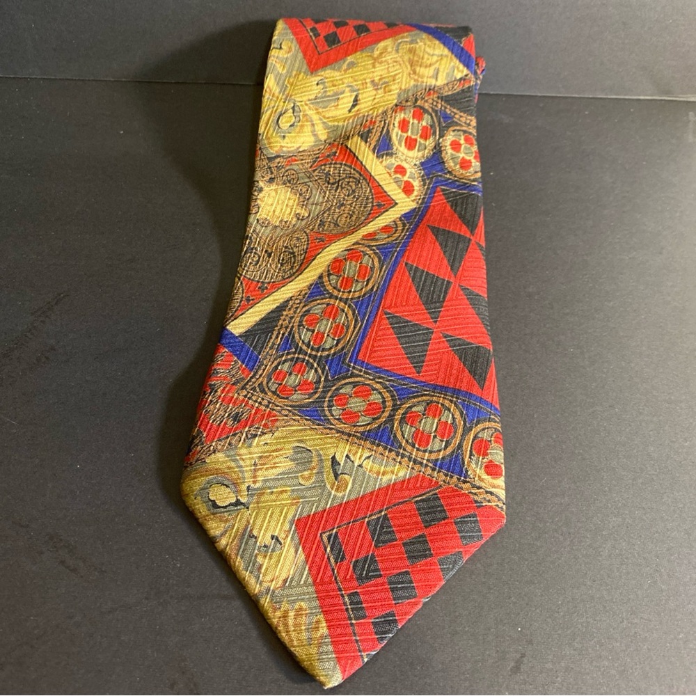 Vtg‎ Hervé Ledger Paris Geometric And Abstract Art Print Tie Wearable Art Silk